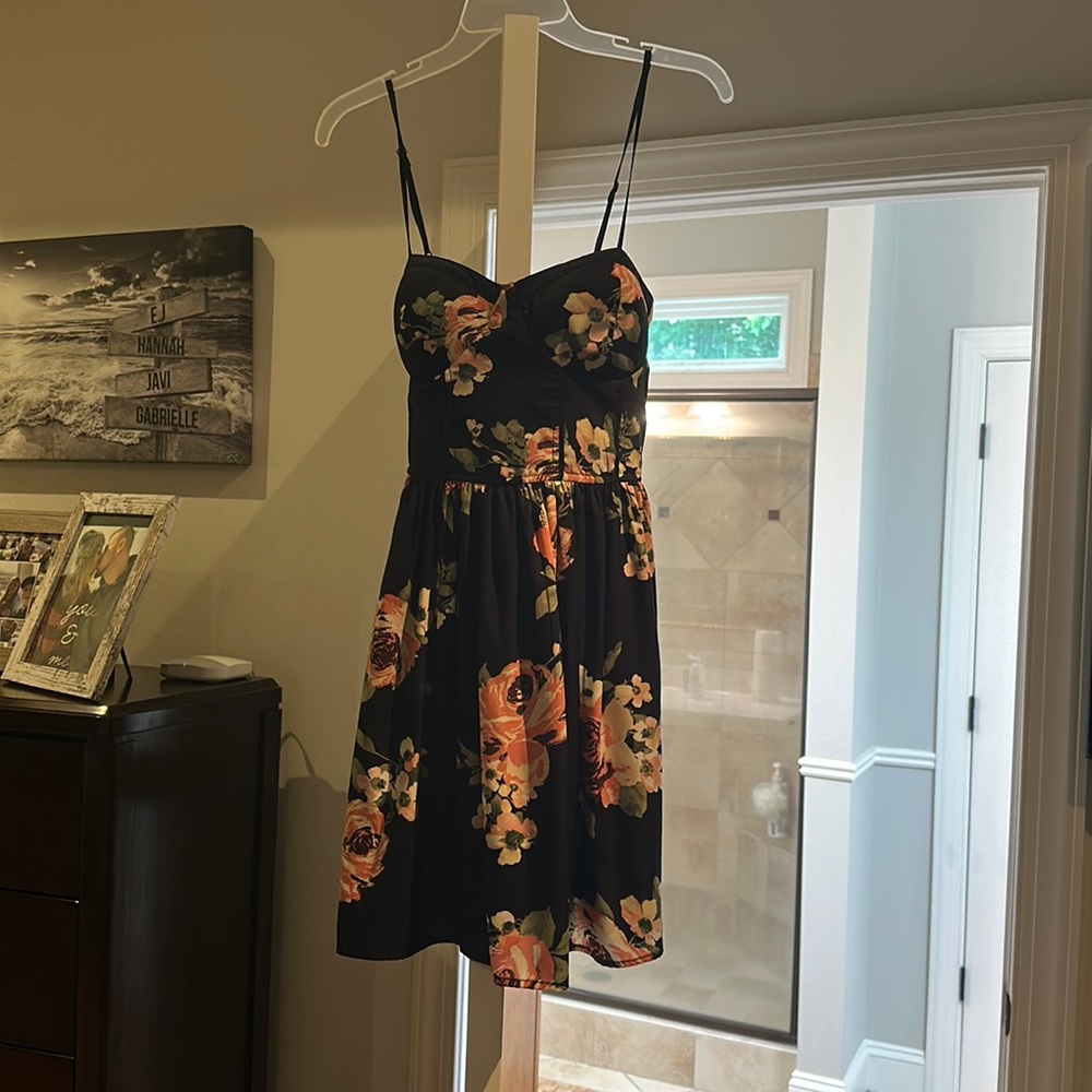 Band of Gypsies Black Floral Spaghetti-Strap Dress